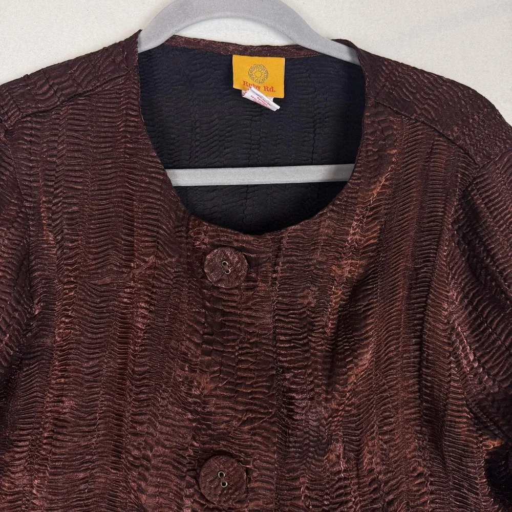 Ruby Rd Jacket Womens 12 Brown‎ Textured Button Front 3/4 Sleeve Lined Career